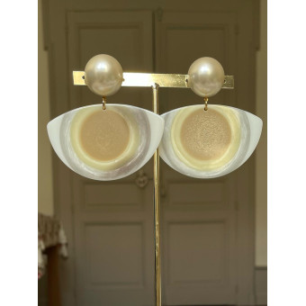 LUNA blanc beige, Cabochon nacré - Francine BRAMLI Paris
