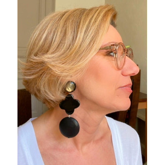 NATURAL LG noire corne & cuir - Francine BRAMLI Paris