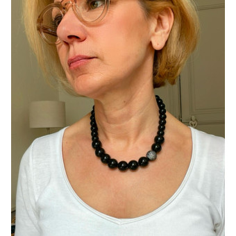LOUIS Perles noires agate & zirconium - Francine BRAMLI Paris Collier