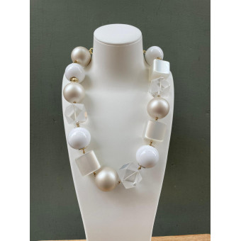 Collier NOLAN perles Blanc, nacré & transparent - Francine BRAMLI PARIS