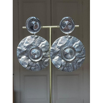 EULALIE métal frappé argenté Cabochons miroir - Francine BRAMLI Paris