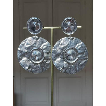EULALIE métal frappé argenté Cabochons miroir - Francine BRAMLI Paris