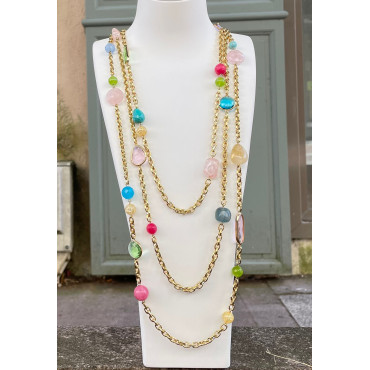 Collier STEVEN multico cristal & pierres fines - Francine BRAMLI Paris