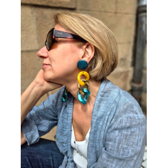 KARINA Maillons Jaune, bleu/vert & doré - Francine BRAMLI Paris