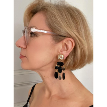 FLORETTE 4 doré, noir & cristal  - Francine BRAMLI Paris