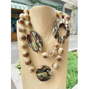 Sautoir BASTIEN Beige & Écaille Onyx - FRANCINE BRAMLI Paris collier
