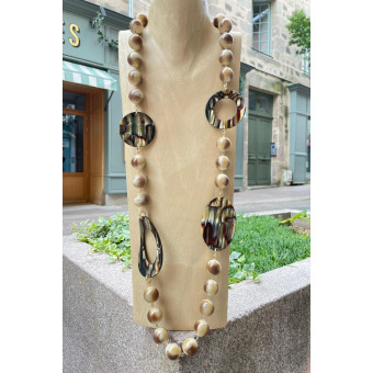 Sautoir BASTIEN Beige & Écaille Onyx - FRANCINE BRAMLI Paris collier