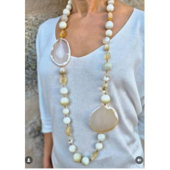 Sautoir ROBIN agate ivoire - FRANCINE BRAMLI Paris collier