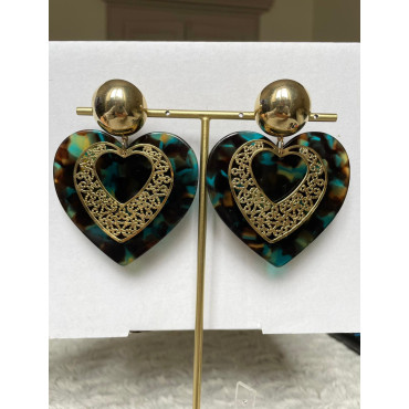LOVE coeurs marron/bleu/vert & doré - Francine BRAMLI Paris