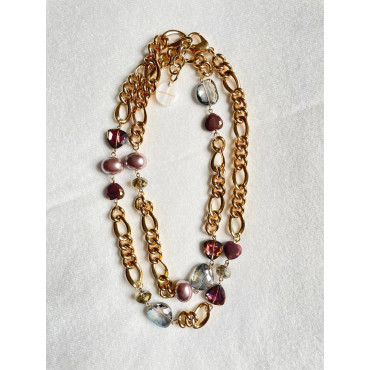 Sautoir LEONARD cristal bleu/mauve/rose - FRANCINE BRAMLI Paris collier