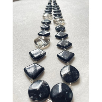 Sautoir LORENZO cristal blanc, résine noire - FRANCINE BRAMLI Paris collier