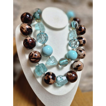 Collier KONAN perles panthères & turquoises - FRANCINE BRAMLI Paris