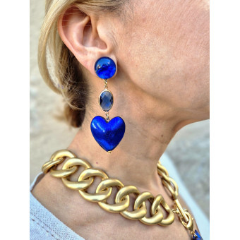 COEUR bleu feuille d'or teintée & Cristal - Francine BRAMLI Paris