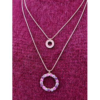 Collier DINO doré, cristal rose/prune - FRANCINE BRAMLI Paris