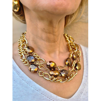 Collier REGIS cristal Doré 3 rangs - FRANCINE BRAMLI Paris