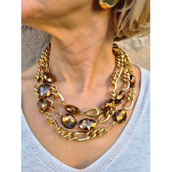 Collier REGIS cristal Doré 3 rangs - FRANCINE BRAMLI Paris