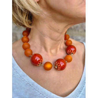 Collier OCTAVE perles oranges satinées - Francine BRAMLI Paris