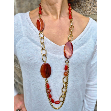 Sautoir ROBIN agate marron - FRANCINE BRAMLI Paris collier