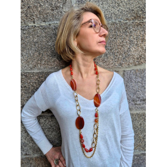 Sautoir ROBIN agate marron - FRANCINE BRAMLI Paris collier