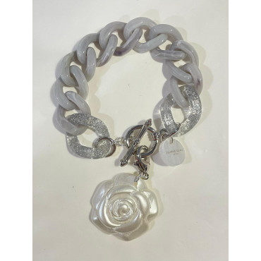 CHARLY Maillons gris Charms fleur nacrée - FRANCINE BRAMLI Paris