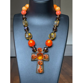 Collier CROIX Ambré/orange - FRANCINE BRAMLI Paris