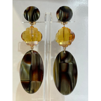 PLUME GM écaille onyx & Cristal  - Francine BRAMLI Paris
