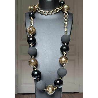 Sautoir ROMAN noir & doré - Francine BRAMLI Paris Collier