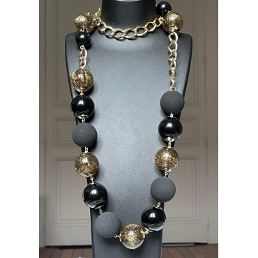 Sautoir ROMAN noir & doré - Francine BRAMLI Paris Collier