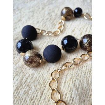 Sautoir ROMAN noir & doré - Francine BRAMLI Paris Collier