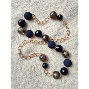 Sautoir ROMAN noir & doré - Francine BRAMLI Paris Collier