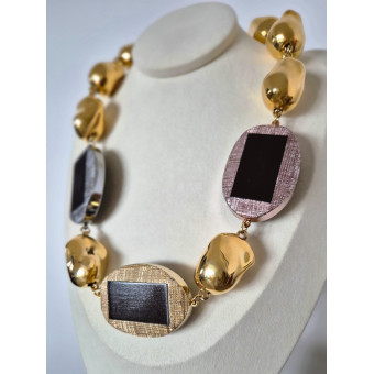Collier PASCAL noir/gris/rose/doré - FRANCINE BRAMLI Paris