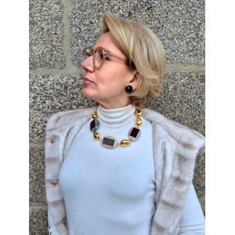 Collier PASCAL noir/gris/rose/doré - FRANCINE BRAMLI Paris