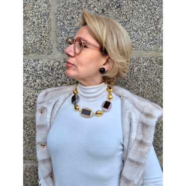 Collier PASCAL noir/gris/rose/doré - FRANCINE BRAMLI Paris