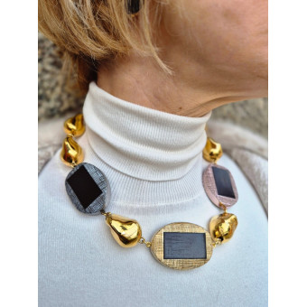 Collier PASCAL noir/gris/rose/doré - FRANCINE BRAMLI Paris