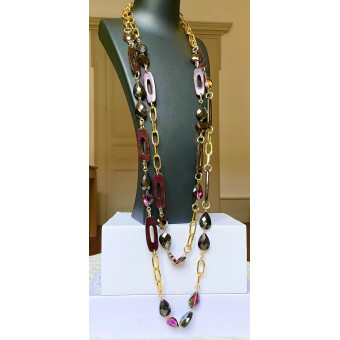 Sautoir EMILIO marron/prune - Francine BRAMLI Paris Collier