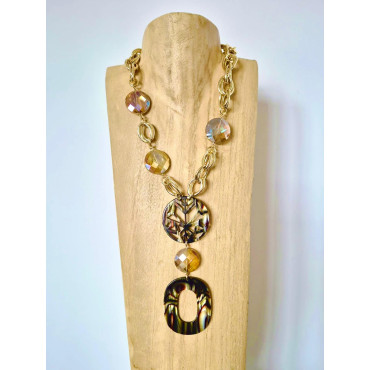 Collier DINO écaille Onyx & cristal - Francine BRAMLI Paris