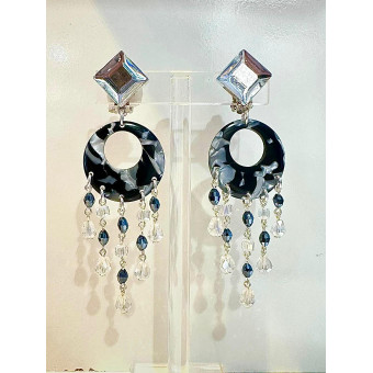 FLORETTE noir & argent cristal - Francine BRAMLI Paris