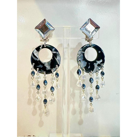 FLORETTE noir & argent cristal - Francine BRAMLI Paris