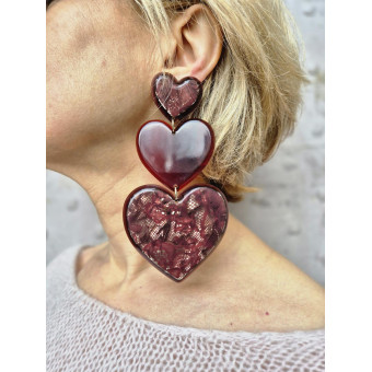 LOVE coeur triple bordeaux - Francine BRAMLI Paris