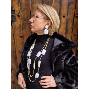 Sautoir EMILIO Blanc/doré - Francine BRAMLI Paris Collier