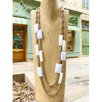 Sautoir EMILIO Blanc/doré - Francine BRAMLI Paris Collier