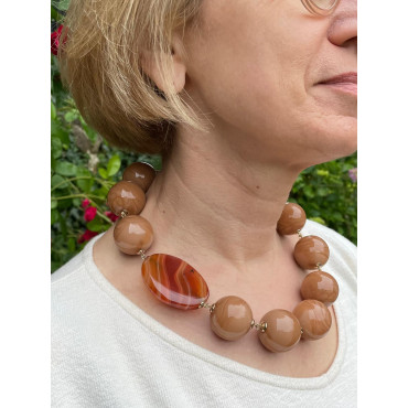 MADANI perles caramel & cornaline - Francine BRAMLI Paris Collier