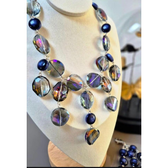Collier PAMPILLES bleu cristal - Francine BRAMLI Paris