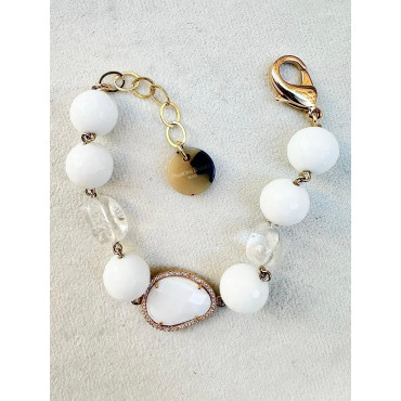 Bracelet STEEVY Blanc, Cristal & pierres - Francine BRAMLI Paris