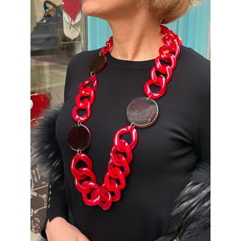 MARIO maillons rouges & écaille - Francine BRAMLI PARIS Collier