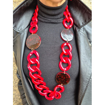 MARIO maillons rouges & écaille - Francine BRAMLI PARIS Collier