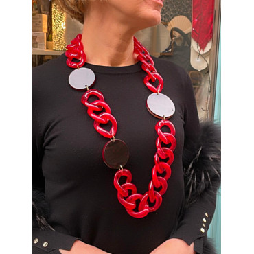 MARIO maillons rouges & écaille - Francine BRAMLI PARIS Collier
