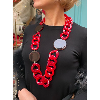 MARIO maillons rouges & écaille - Francine BRAMLI PARIS Collier