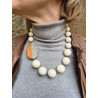 Collier PABLO Ivoire, bois naturel & cuir - Francine BRAMLI Paris