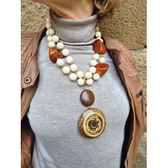 PABLO 2 rangs Ivoire & bois naturel - Francine BRAMLI Paris